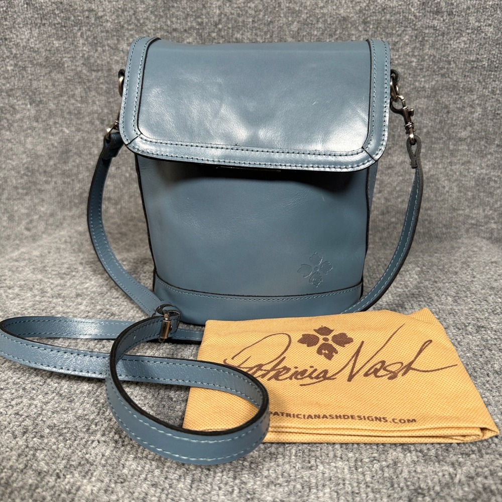 Patricia Nash Messenger Crossbody Bag Light Blue Mirage Leather Adjustable Strap
